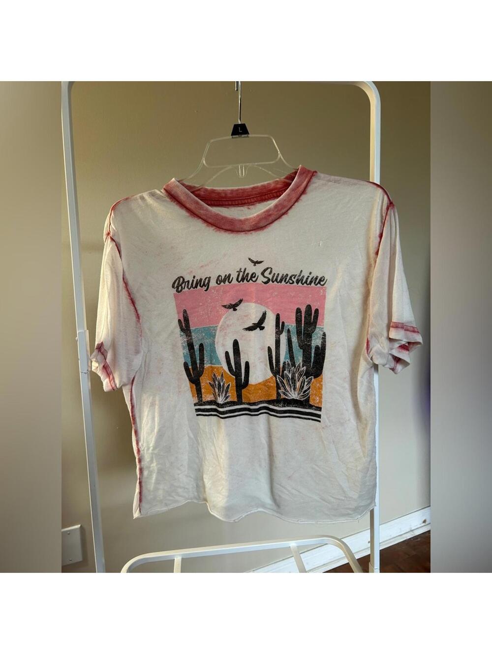 Pretty Rebellious White Tee with Pink Tie-Dye Trim and Logo